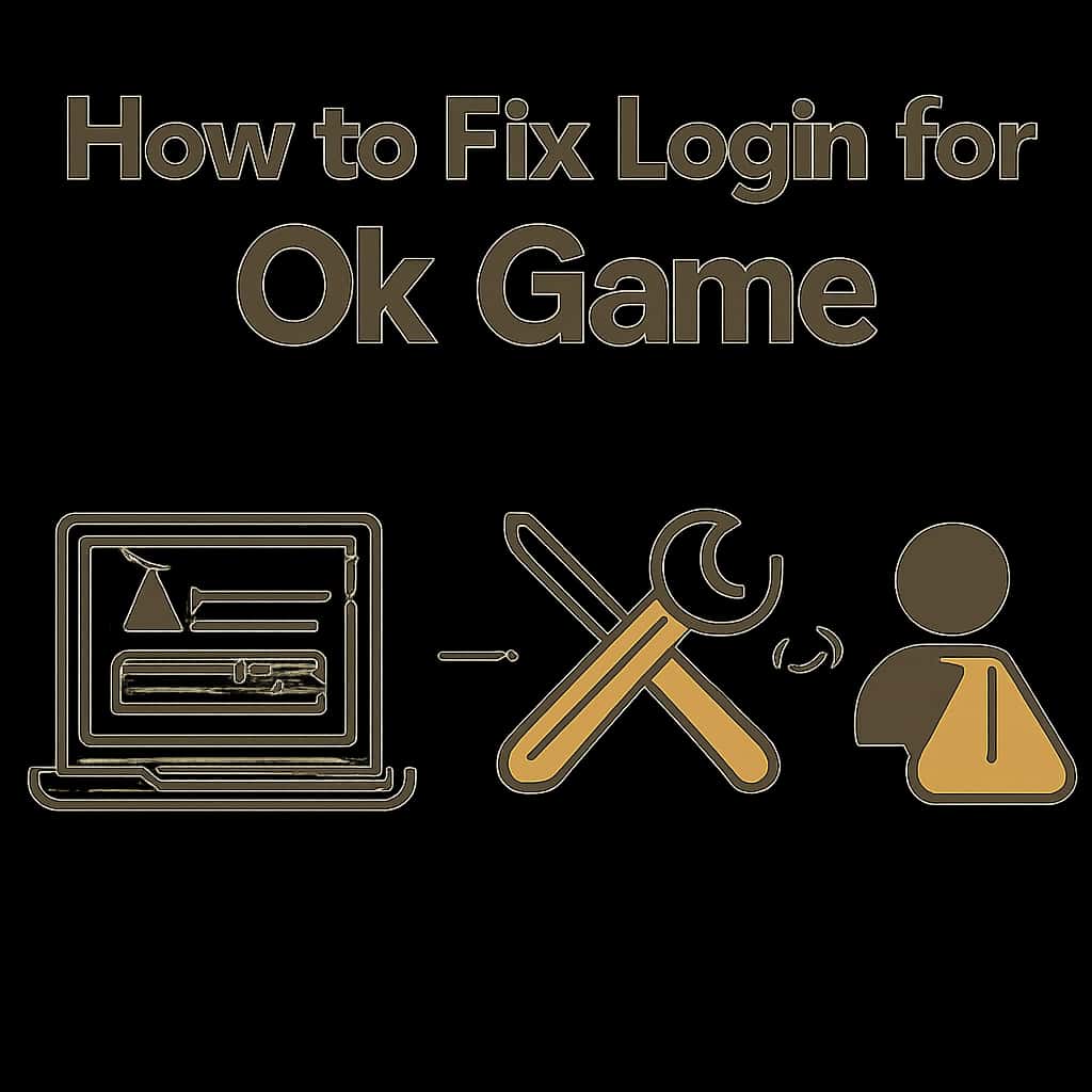 An educational diagram illustrating troubleshooting steps for Ok Game login issues.