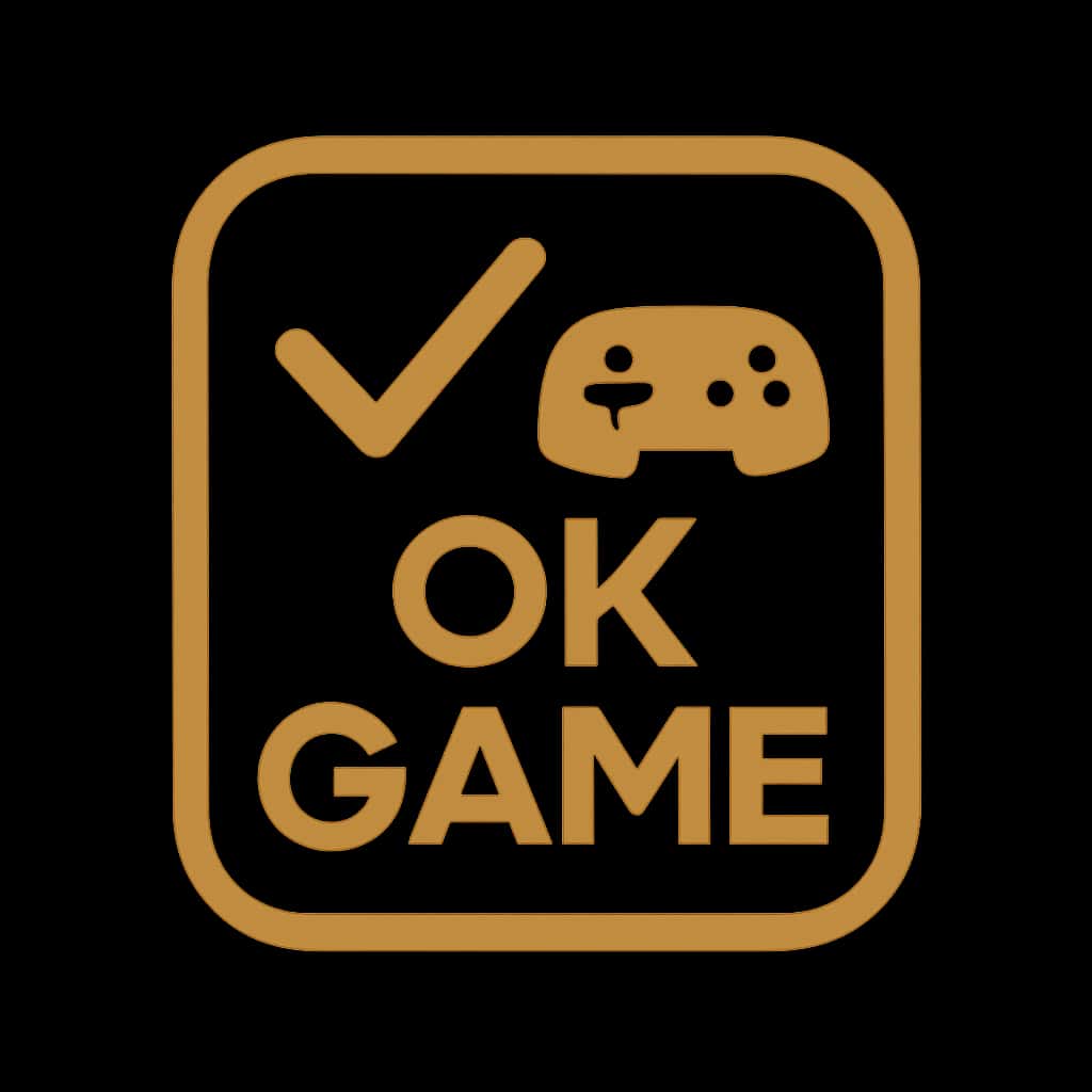 A badge depicting Ok Game login issues and support.