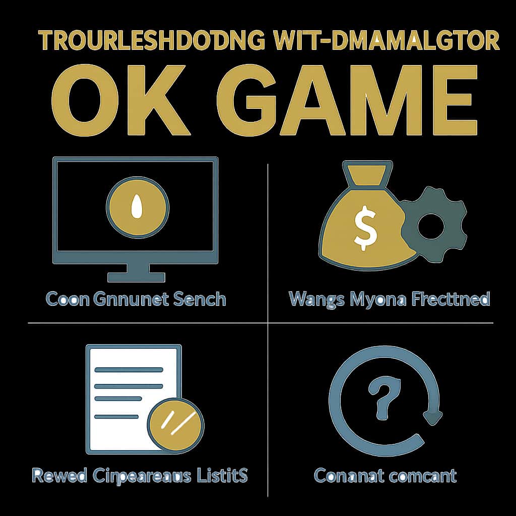 An educational diagram illustrating withdrawal troubleshooting steps for 'Ok Game'.