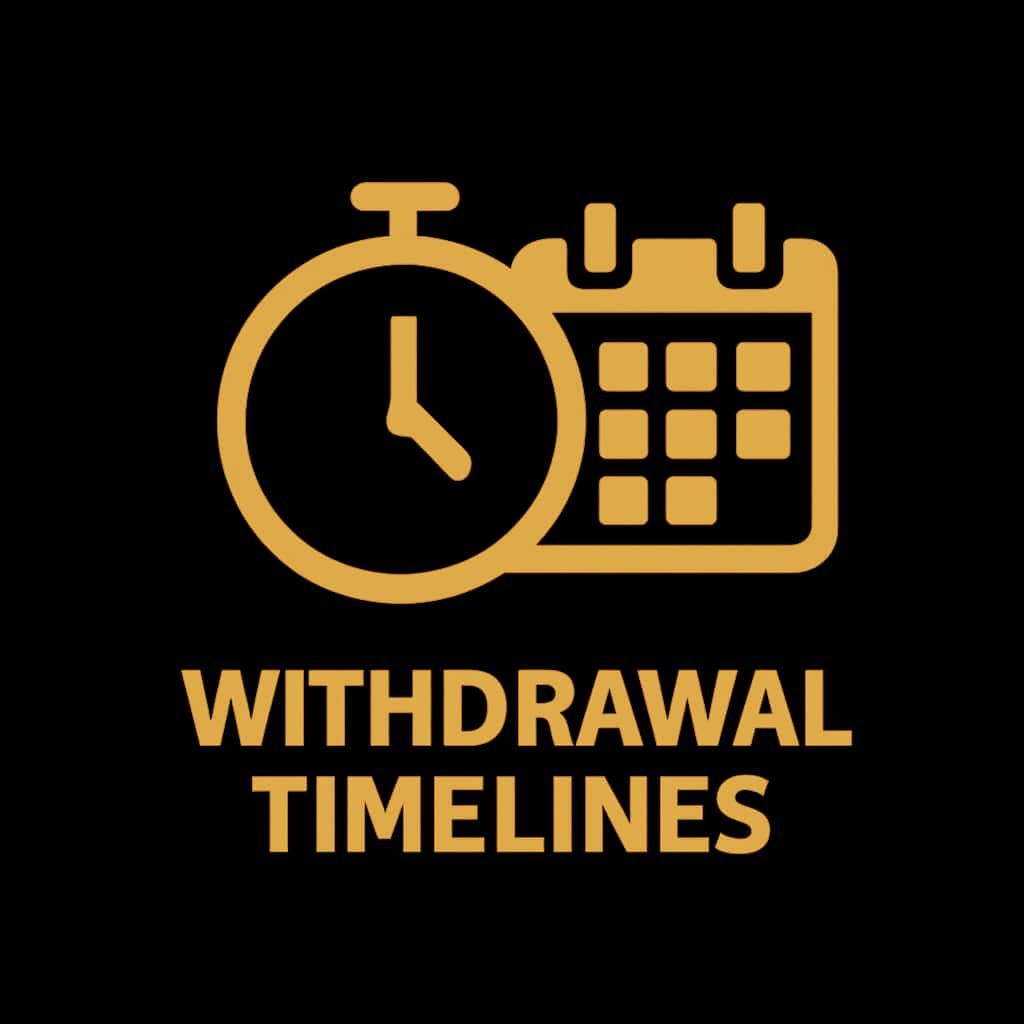 A simple badge illustrating withdrawal timelines for Ok Game.