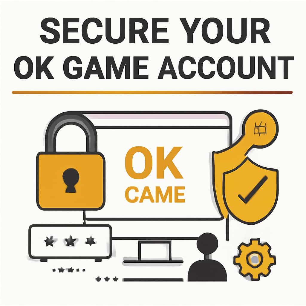 An educational illustration detailing steps for securing an Ok Game account.