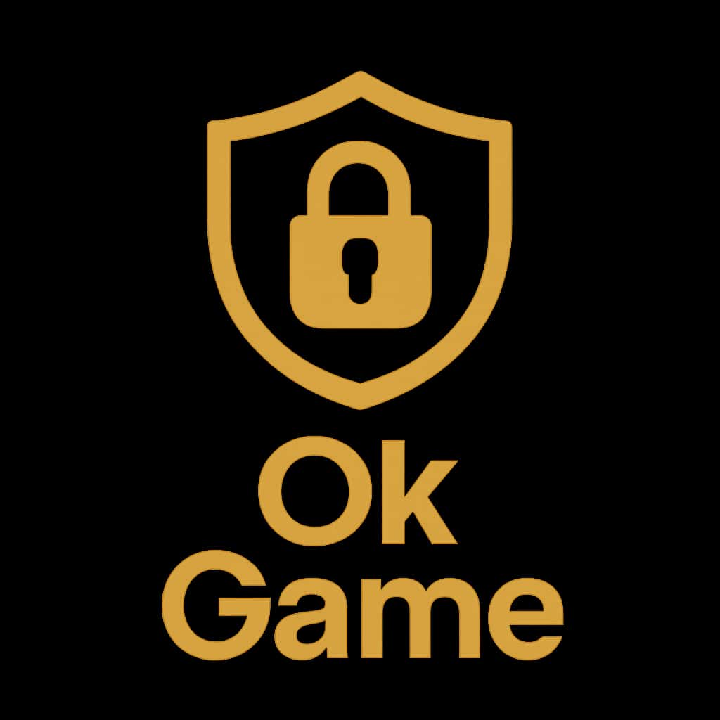 A simple badge design illustrating account security for Ok Game, showcasing the text 'Ok Game'.